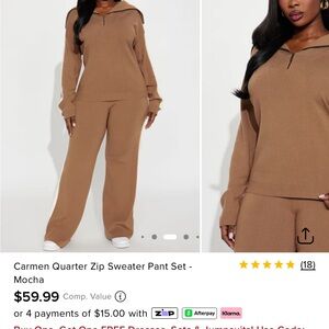 NEVER WORN Mocha Quarter Zip Sweater Pant Set